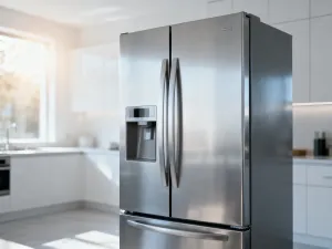 Projektantka wnętrz mierzy szafkę kuchenną, korzystając z planów i tabletu z modelem 3D, co ilustruje proces wyceny mebli.
